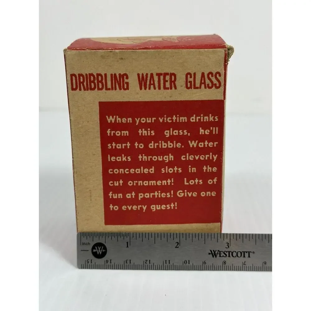 VINTAGE GAG GIFT NOVELTY DRIBBLING WATER GLASS‎ WITH THE ORIGINAL BOX